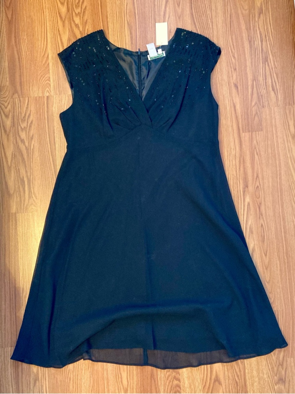 Coldwater Creek Black V-Neck sleeveless Midi Dress with Beaded Accents
